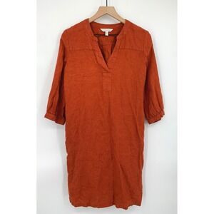 Garnet Hill Dress Womens XS Orange Rust 100% Linen Summer Vacation Boho